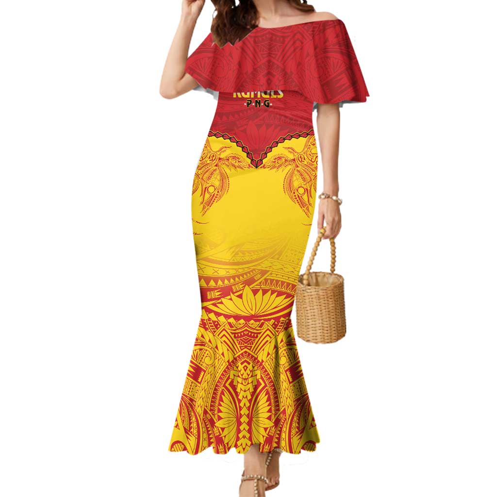 Papua New Guinea Rugby Custom Mermaid Dress Go Kumuls PNG - Polynesian Pattern LT14 Women Yellow - Polynesian Pride