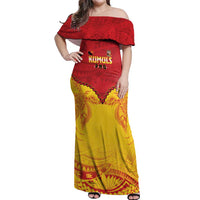 Papua New Guinea Rugby Custom Off Shoulder Maxi Dress Go Kumuls PNG - Polynesian Pattern LT14 Women Yellow - Polynesian Pride
