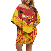 Papua New Guinea Rugby Custom Off Shoulder Short Dress Go Kumuls PNG - Polynesian Pattern LT14 Women Yellow - Polynesian Pride