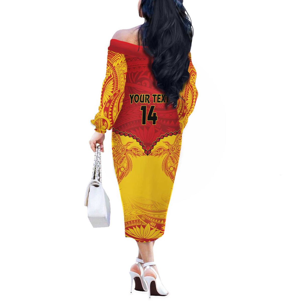 Papua New Guinea Rugby Custom Off The Shoulder Long Sleeve Dress Go Kumuls PNG - Polynesian Pattern LT14 - Polynesian Pride
