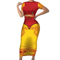 Papua New Guinea Rugby Custom Short Sleeve Bodycon Dress Go Kumuls PNG - Polynesian Pattern LT14 Long Dress Yellow - Polynesian Pride