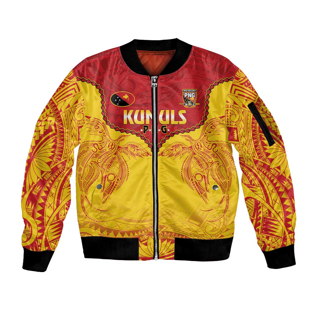 Papua New Guinea Rugby Custom Sleeve Zip Bomber Jacket Go Kumuls PNG - Polynesian Pattern LT14 Unisex Yellow - Polynesian Pride