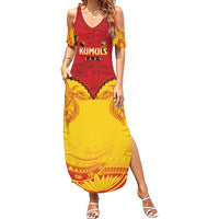 Papua New Guinea Rugby Custom Summer Maxi Dress Go Kumuls PNG - Polynesian Pattern LT14 Women Yellow - Polynesian Pride