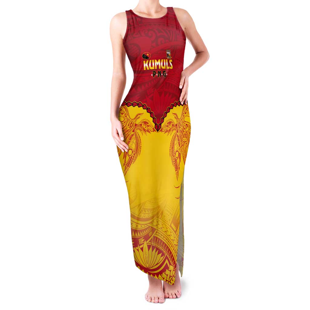 Papua New Guinea Rugby Custom Tank Maxi Dress Go Kumuls PNG - Polynesian Pattern LT14 Women Yellow - Polynesian Pride