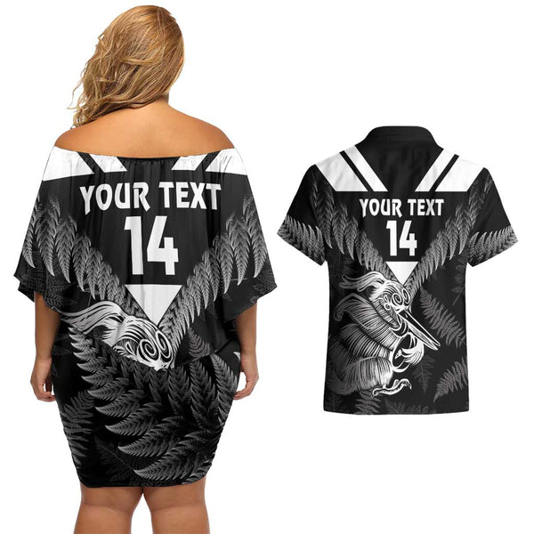 Custom New Zealand Silver Fern Rugby Couples Matching Mermaid Dress and Hawaiian Shirt Aotearoa Kiwi Maori White Version LT01