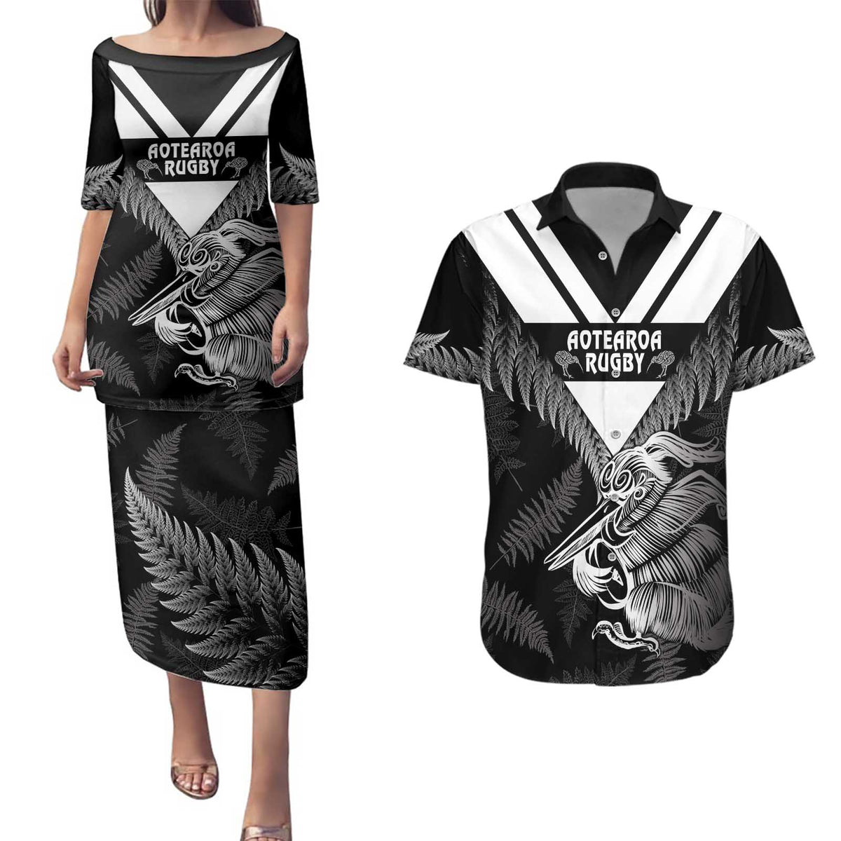 Aotearoa Silver Fern Rugby Custom Couples Matching Puletasi and Hawaiian Shirt 2024 Go Kiwi