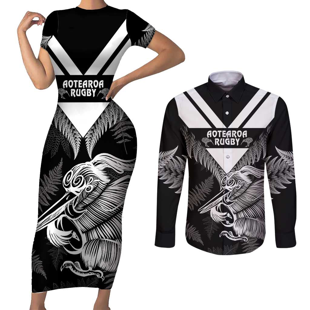 Aotearoa Silver Fern Rugby Custom Couples Matching Short Sleeve Bodycon Dress and Long Sleeve Button Shirt 2024 Go Kiwi