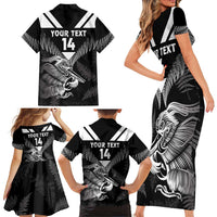 Aotearoa Silver Fern Rugby Custom Family Matching Short Sleeve Bodycon Dress and Hawaiian Shirt 2024 Go Kiwi