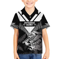Aotearoa Silver Fern Rugby Custom Family Matching Summer Maxi Dress and Hawaiian Shirt 2024 Go Kiwi LT14 Son's Shirt Black - Polynesian Pride