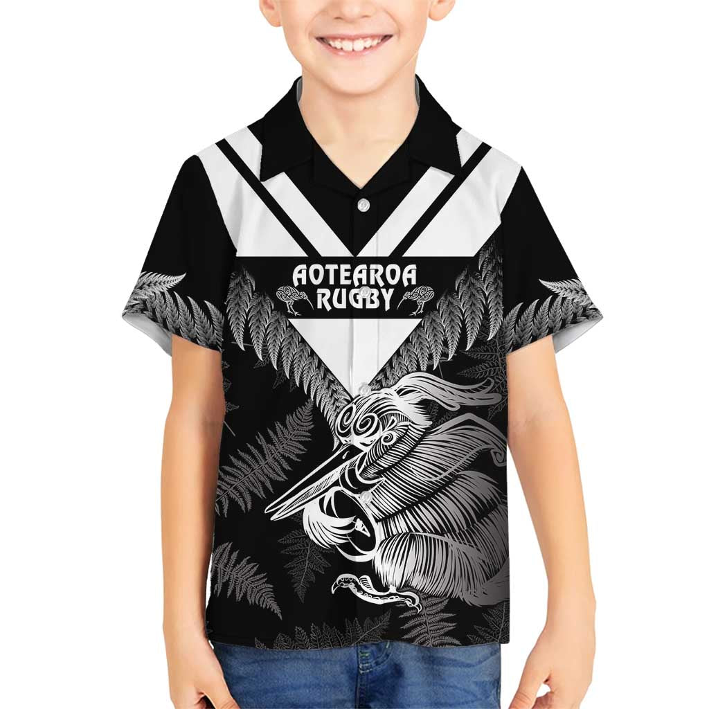 Aotearoa Silver Fern Rugby Custom Family Matching Tank Maxi Dress and Hawaiian Shirt 2024 Go Kiwi LT14 Son's Shirt Black - Polynesian Pride