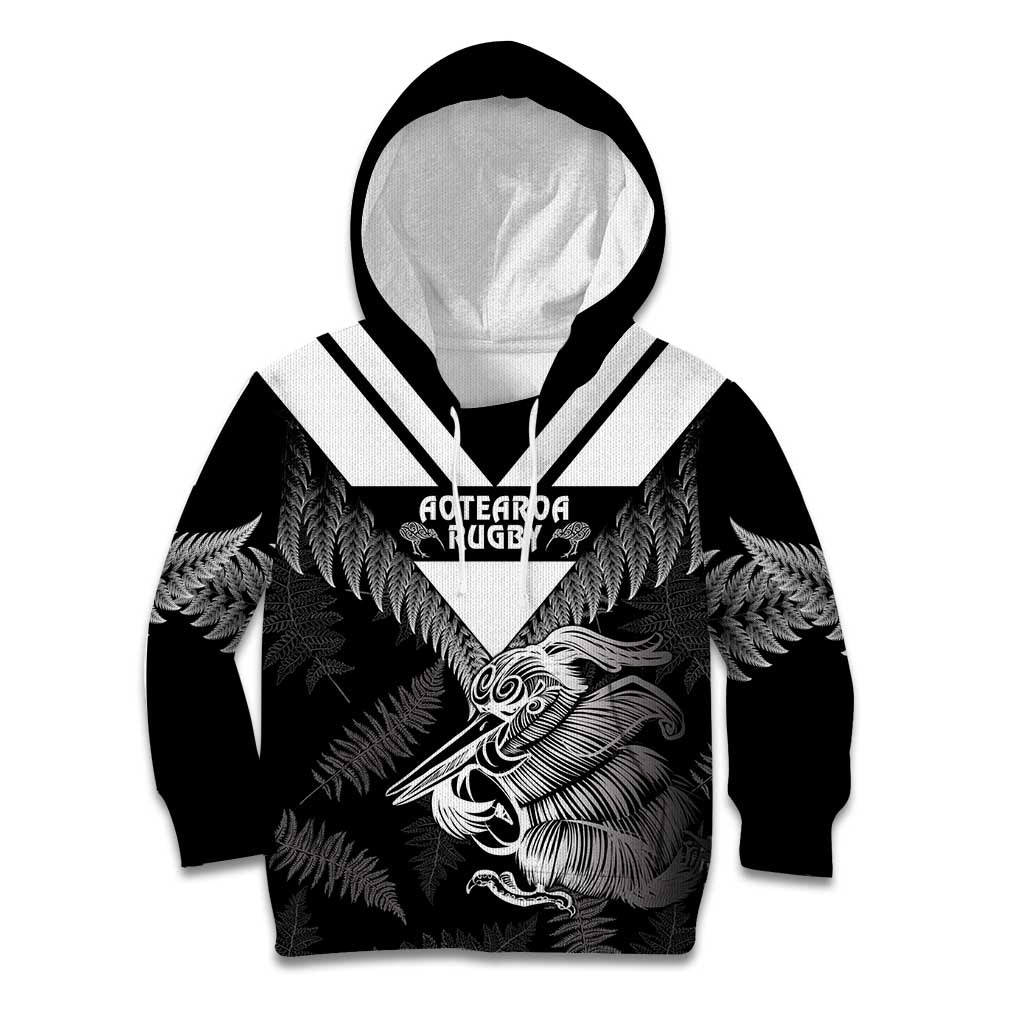 Aotearoa Silver Fern Rugby Custom Kid Hoodie 2024 Go Kiwi LT14 Hoodie Black - Polynesian Pride