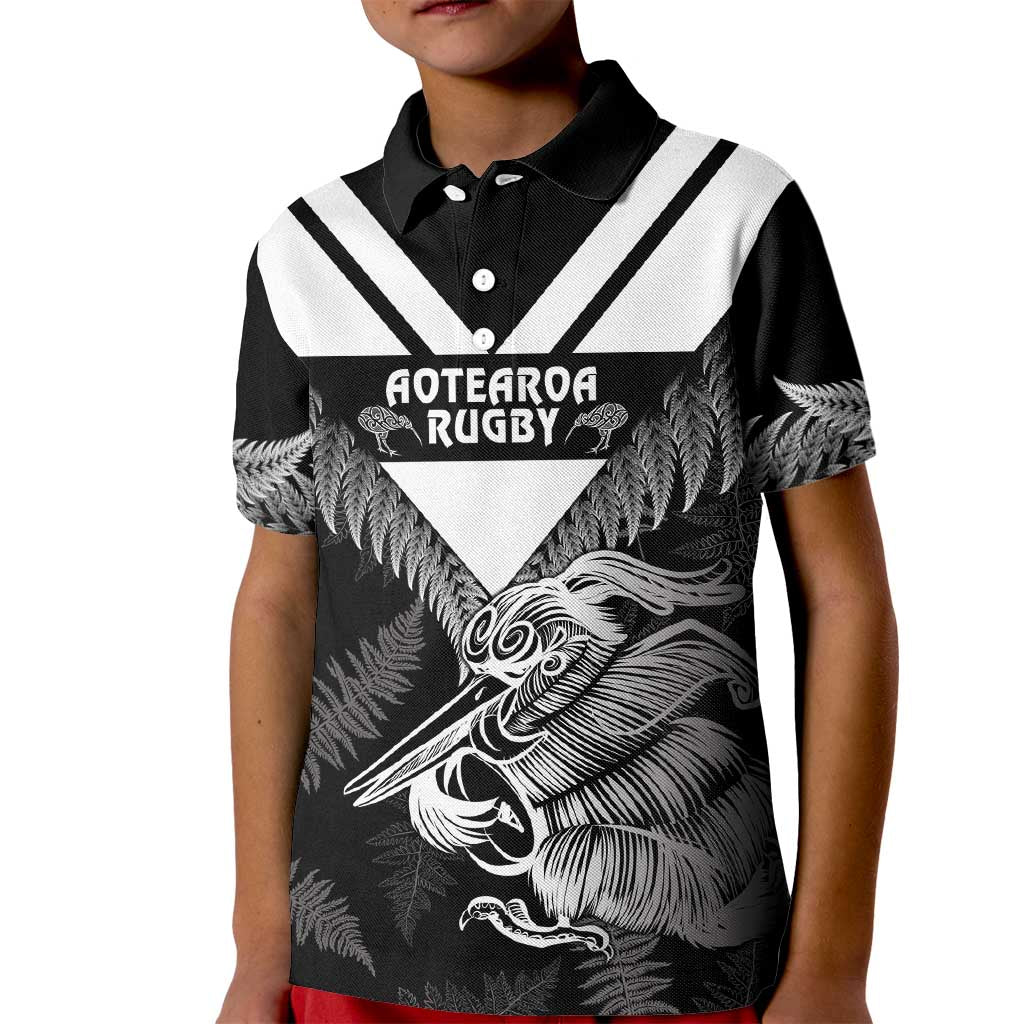 Aotearoa Silver Fern Rugby Custom Kid Polo Shirt 2024 Go Kiwi LT14 Kid Black - Polynesian Pride