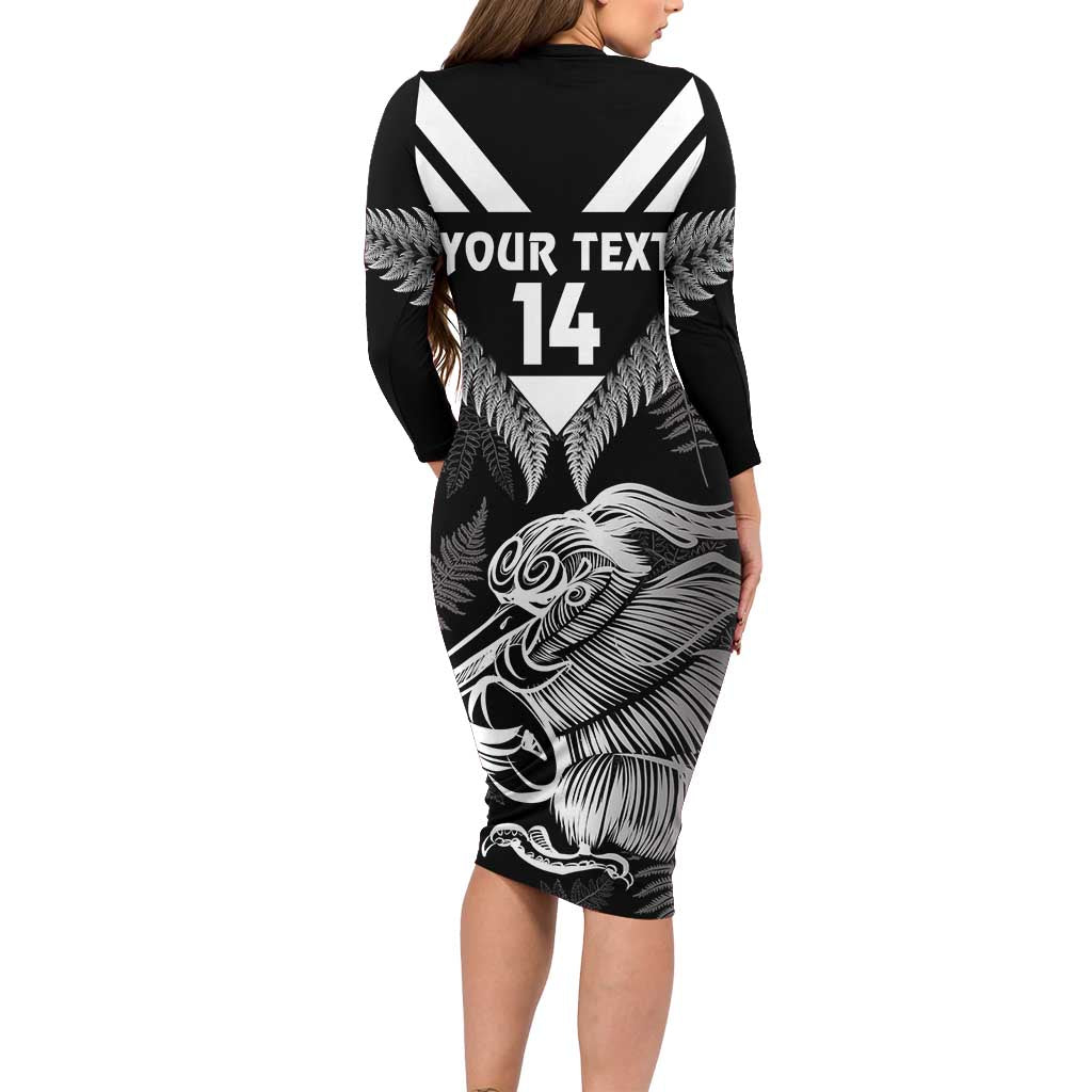 Aotearoa Silver Fern Rugby Custom Long Sleeve Bodycon Dress 2024 Go Kiwi LT14 - Polynesian Pride