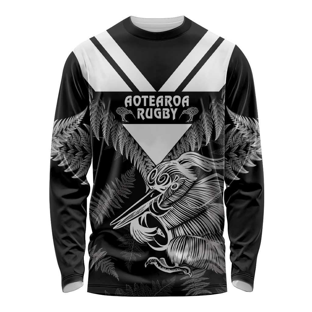 Aotearoa Silver Fern Rugby Custom Long Sleeve Shirt 2024 Go Kiwi LT14 Unisex Black - Polynesian Pride