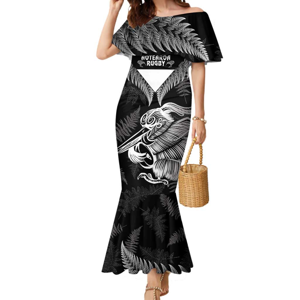 Aotearoa Silver Fern Rugby Custom Mermaid Dress 2024 Go Kiwi LT14 Women Black - Polynesian Pride