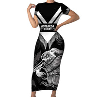 Aotearoa Silver Fern Rugby Custom Short Sleeve Bodycon Dress 2024 Go Kiwi LT14 Long Dress Black - Polynesian Pride