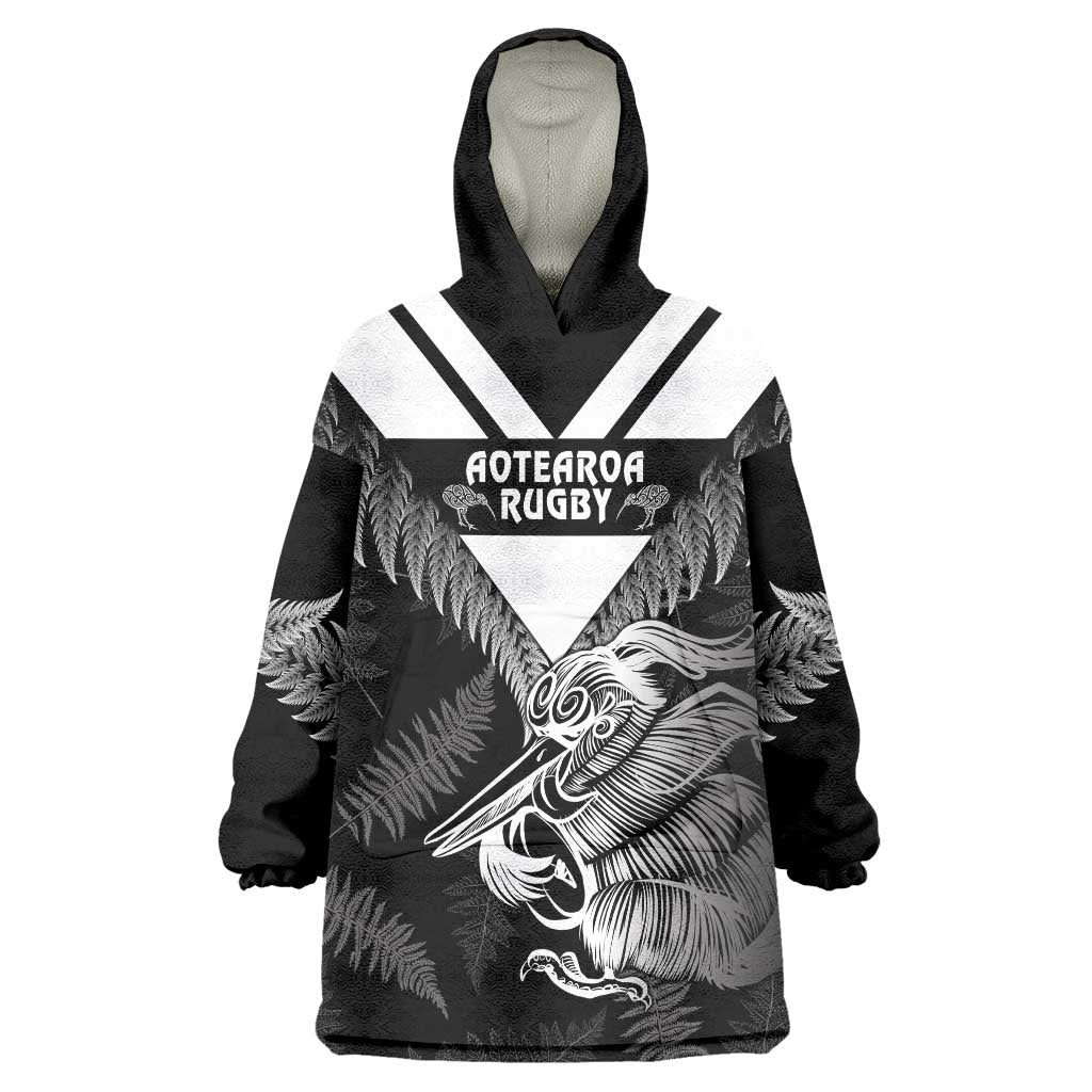 Aotearoa Silver Fern Rugby Custom Wearable Blanket Hoodie 2024 Go Kiwi LT14 One Size Black - Polynesian Pride