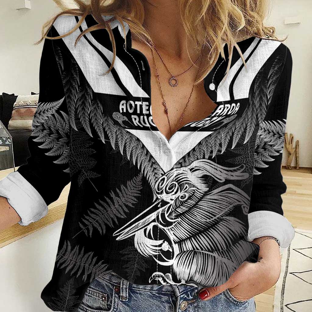 Aotearoa Silver Fern Rugby Custom Women Casual Shirt 2024 Go Kiwi LT14 Female Black - Polynesian Pride