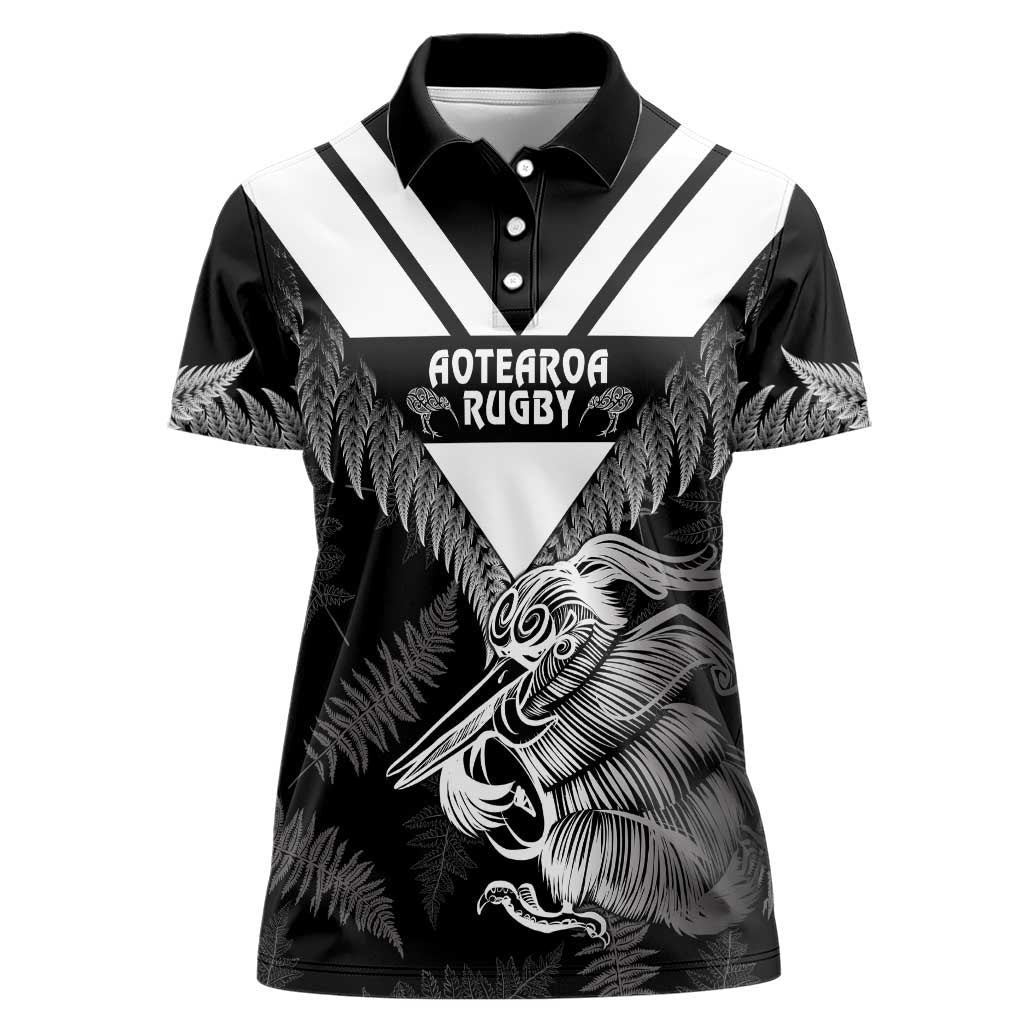 Aotearoa Silver Fern Rugby Custom Women Polo Shirt 2024 Go Kiwi LT14 Female Black - Polynesian Pride