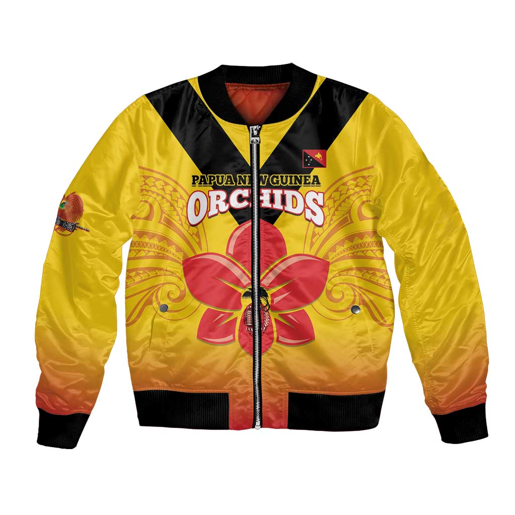 Orchids PNG Rugby Custom Bomber Jacket Go Champions Papua New Guinea LT14 Unisex Yellow - Polynesian Pride