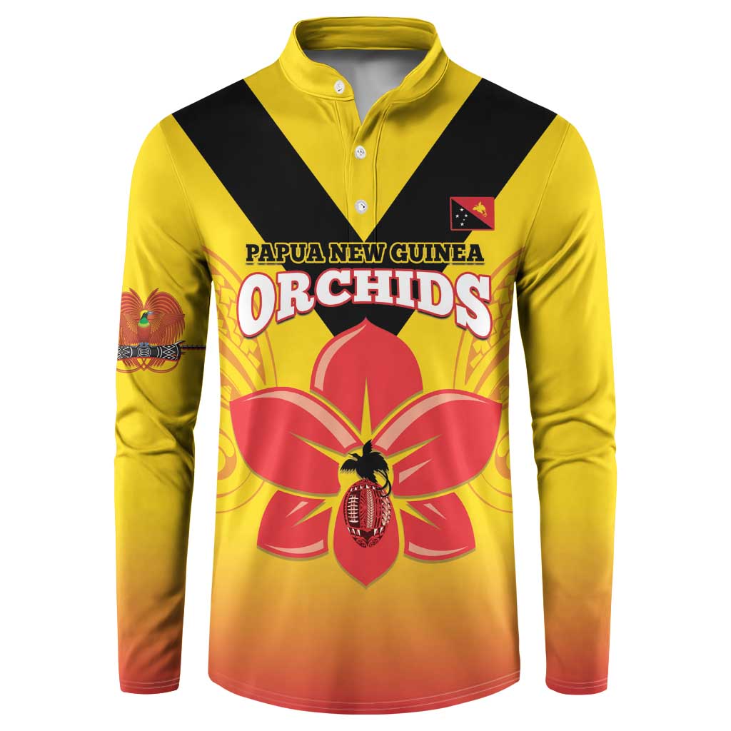 Orchids PNG Rugby Custom Button Sweatshirt Go Champions Papua New Guinea LT14 Yellow - Polynesian Pride