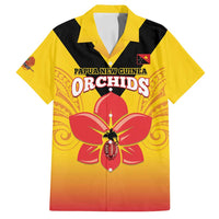 Orchids PNG Rugby Custom Family Matching Tank Maxi Dress and Hawaiian Shirt Go Champions Papua New Guinea LT14 Dad's Shirt - Short Sleeve Yellow - Polynesian Pride