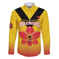 Orchids PNG Rugby Custom Family Matching Tank Maxi Dress and Hawaiian Shirt Go Champions Papua New Guinea LT14 Dad's Shirt - Long Sleeve Yellow - Polynesian Pride