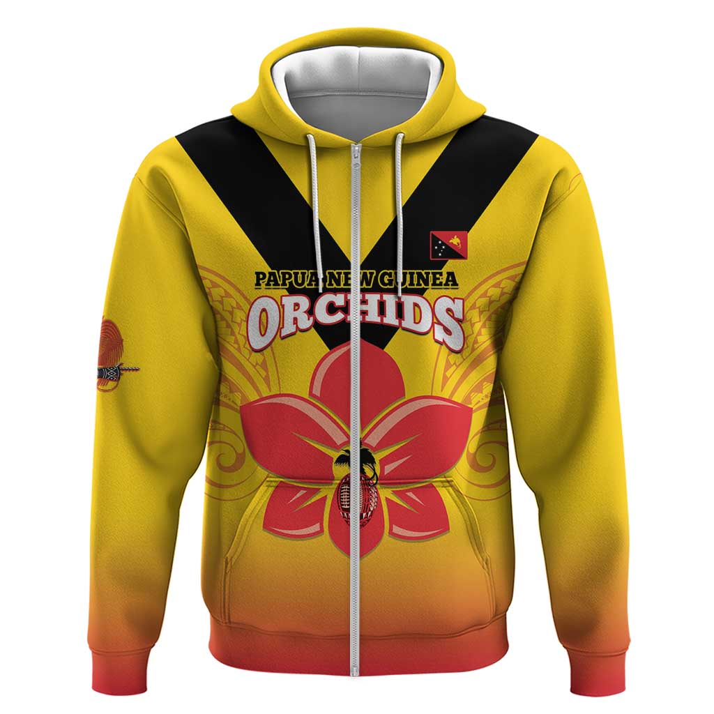 Orchids PNG Rugby Custom Hoodie Go Champions Papua New Guinea LT14 Zip Hoodie Yellow - Polynesian Pride