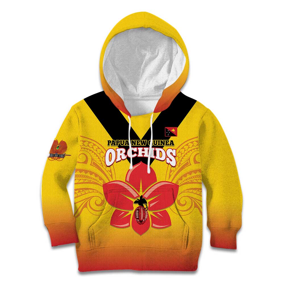 Orchids PNG Rugby Custom Kid Hoodie Go Champions Papua New Guinea LT14 Hoodie Yellow - Polynesian Pride