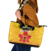 Orchids PNG Rugby Custom Leather Tote Bag Go Champions Papua New Guinea LT14 Yellow - Polynesian Pride