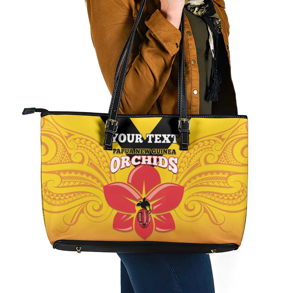 Orchids PNG Rugby Custom Leather Tote Bag Go Champions Papua New Guinea LT14 - Polynesian Pride