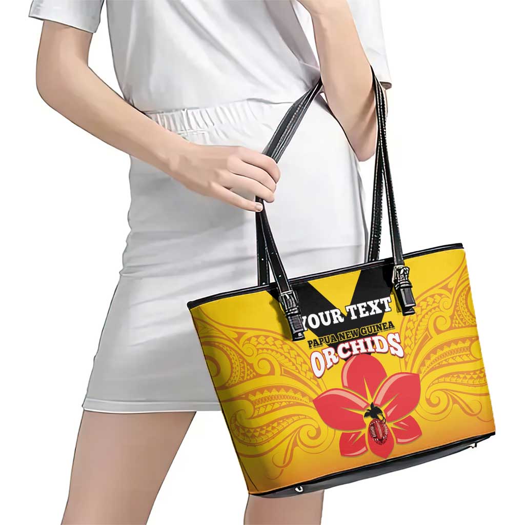 Orchids PNG Rugby Custom Leather Tote Bag Go Champions Papua New Guinea LT14 - Polynesian Pride