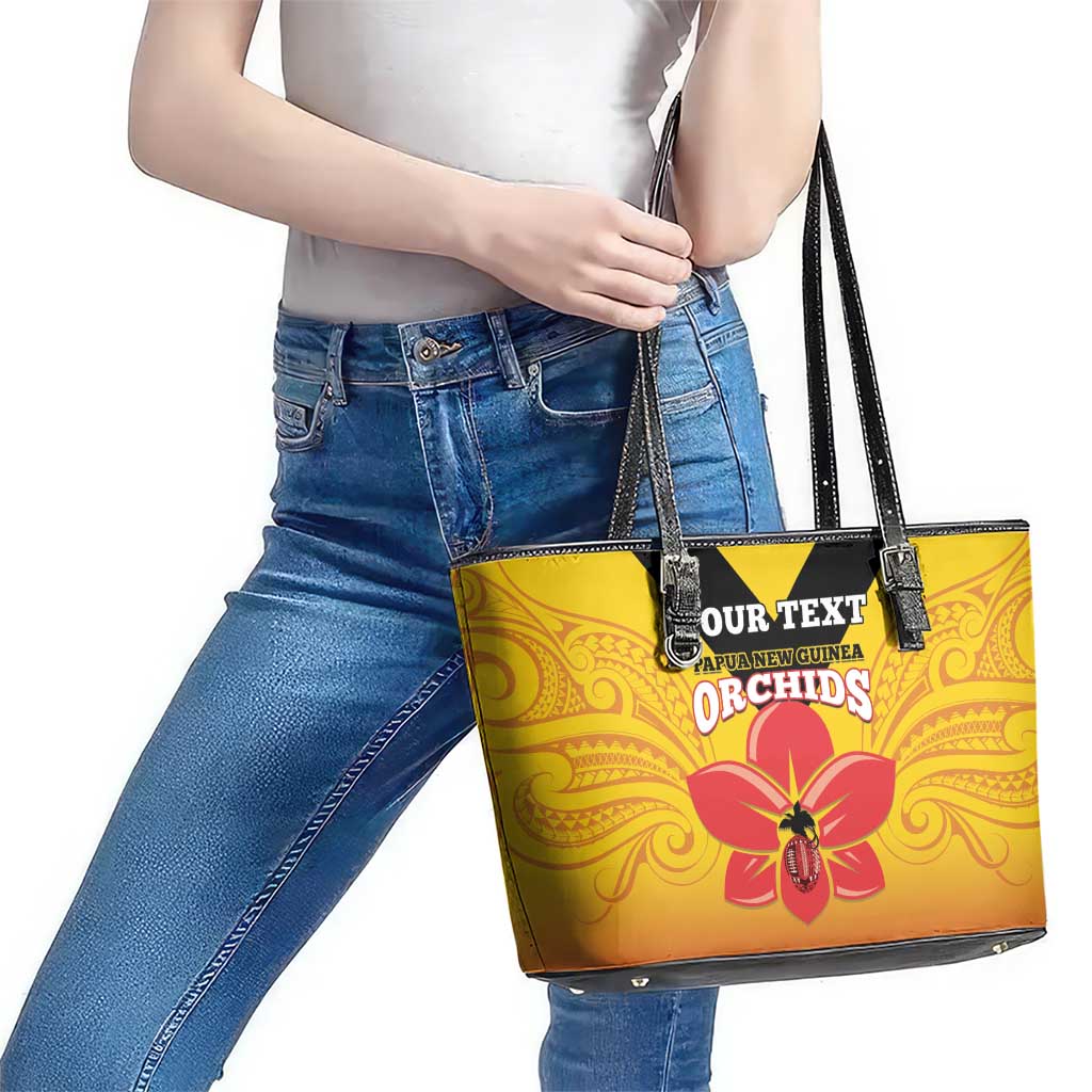 Orchids PNG Rugby Custom Leather Tote Bag Go Champions Papua New Guinea LT14 - Polynesian Pride