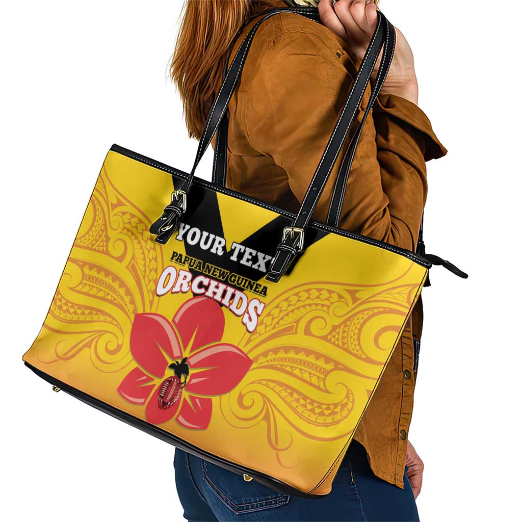 Orchids PNG Rugby Custom Leather Tote Bag Go Champions Papua New Guinea LT14 - Polynesian Pride