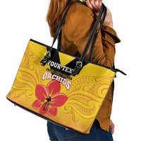 Orchids PNG Rugby Custom Leather Tote Bag Go Champions Papua New Guinea LT14 - Polynesian Pride
