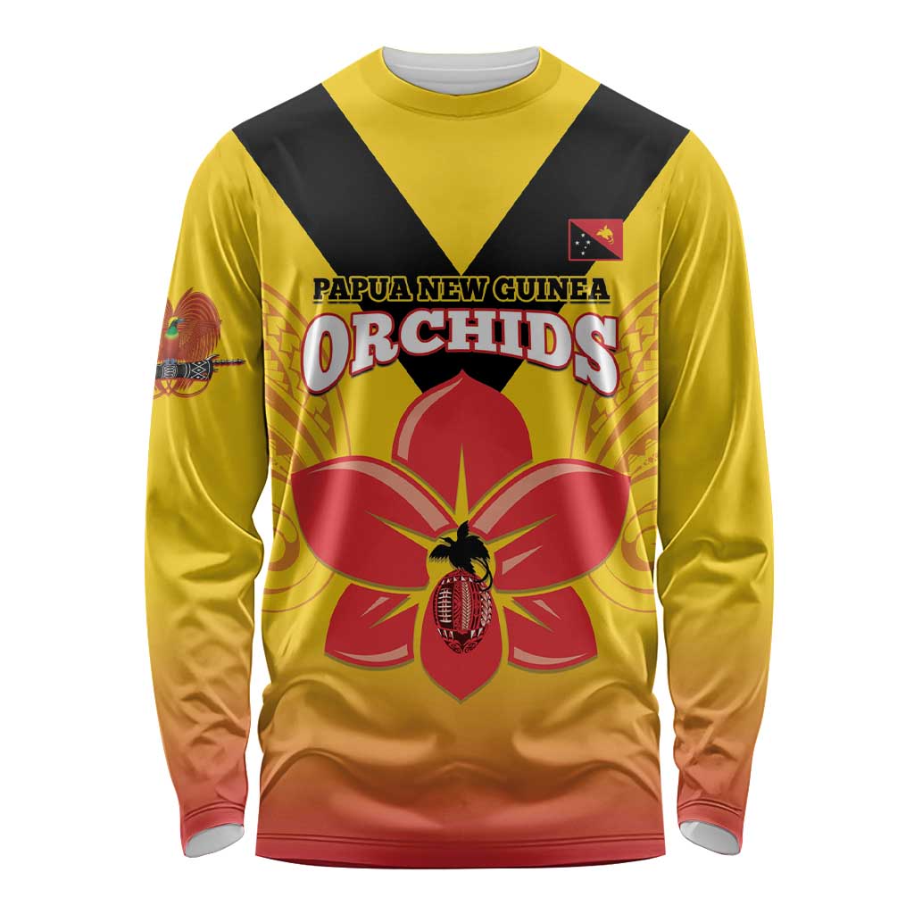Orchids PNG Rugby Custom Long Sleeve Shirt Go Champions Papua New Guinea LT14 Unisex Yellow - Polynesian Pride