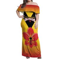 Orchids PNG Rugby Custom Off Shoulder Maxi Dress Go Champions Papua New Guinea LT14 Women Yellow - Polynesian Pride
