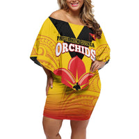 Orchids PNG Rugby Custom Off Shoulder Short Dress Go Champions Papua New Guinea LT14 Women Yellow - Polynesian Pride