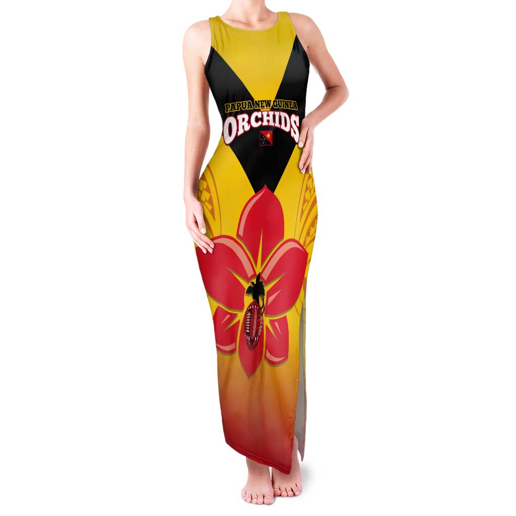 Orchids PNG Rugby Custom Tank Maxi Dress Go Champions Papua New Guinea LT14 Women Yellow - Polynesian Pride