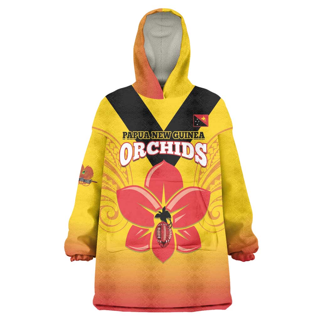 Orchids PNG Rugby Custom Wearable Blanket Hoodie Go Champions Papua New Guinea LT14 One Size Yellow - Polynesian Pride