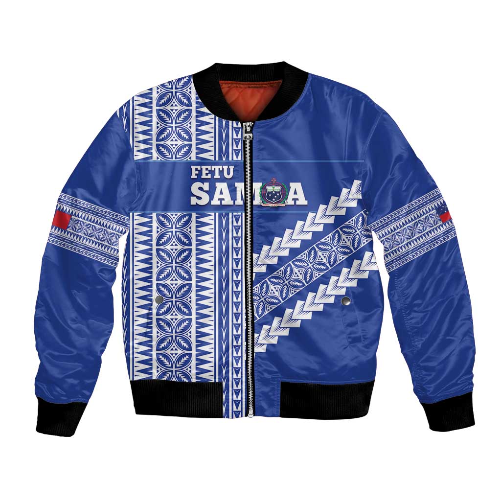 Fetu Samoa Rugby Custom Bomber Jacket Siapo Pattern - Sporty Style LT14 Unisex Blue - Polynesian Pride