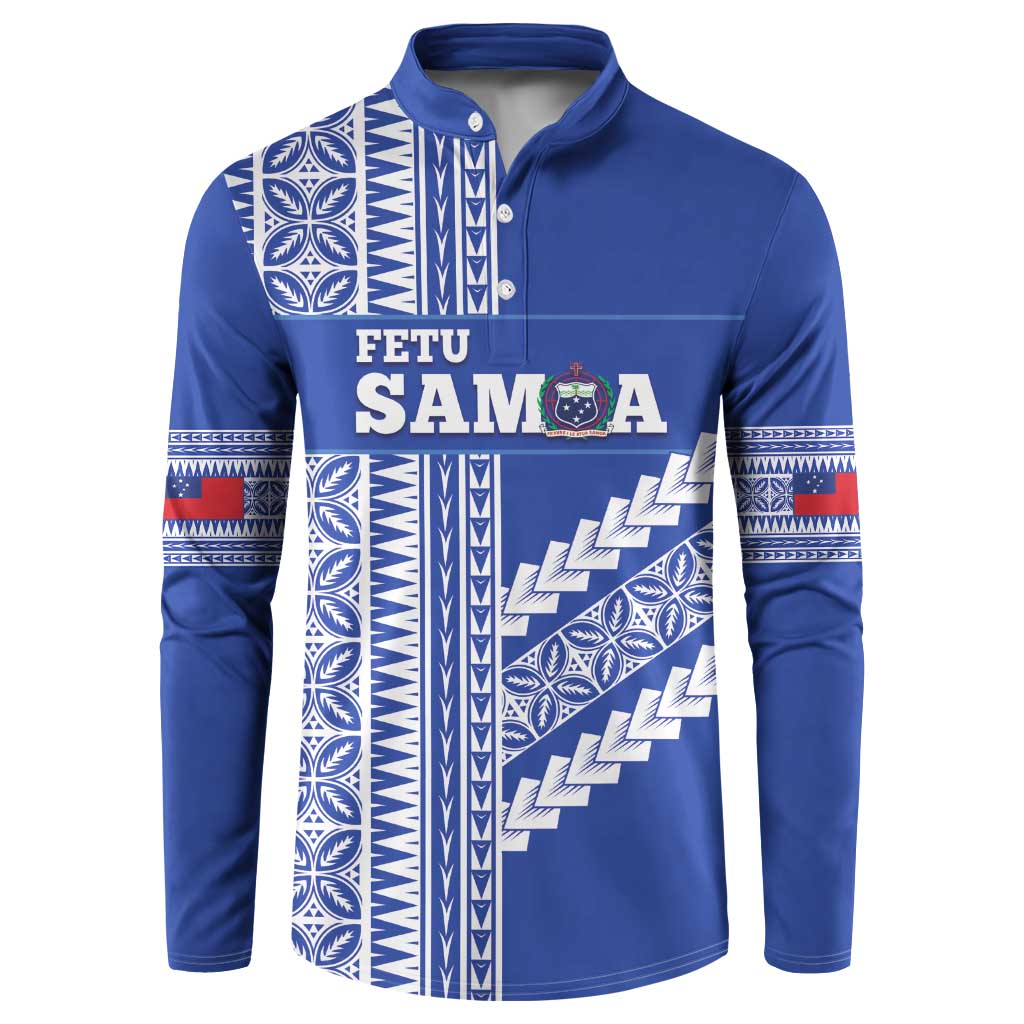 Fetu Samoa Rugby Custom Button Sweatshirt Siapo Pattern - Sporty Style LT14 Blue - Polynesian Pride