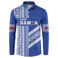 Fetu Samoa Rugby Custom Button Sweatshirt Siapo Pattern - Sporty Style LT14 Blue - Polynesian Pride