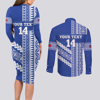 Fetu Samoa Rugby Custom Couples Matching Long Sleeve Bodycon Dress and Long Sleeve Button Shirt Siapo Pattern - Sporty Style LT14 - Polynesian Pride