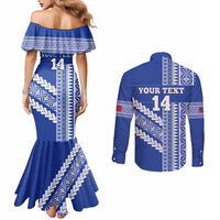Fetu Samoa Rugby Custom Couples Matching Mermaid Dress and Long Sleeve Button Shirt Siapo Pattern - Sporty Style LT14 - Polynesian Pride