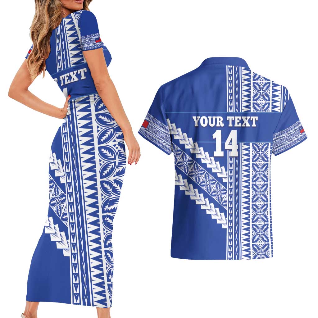 Fetu Samoa Rugby Custom Couples Matching Short Sleeve Bodycon Dress and Hawaiian Shirt Siapo Pattern - Sporty Style LT14 - Polynesian Pride