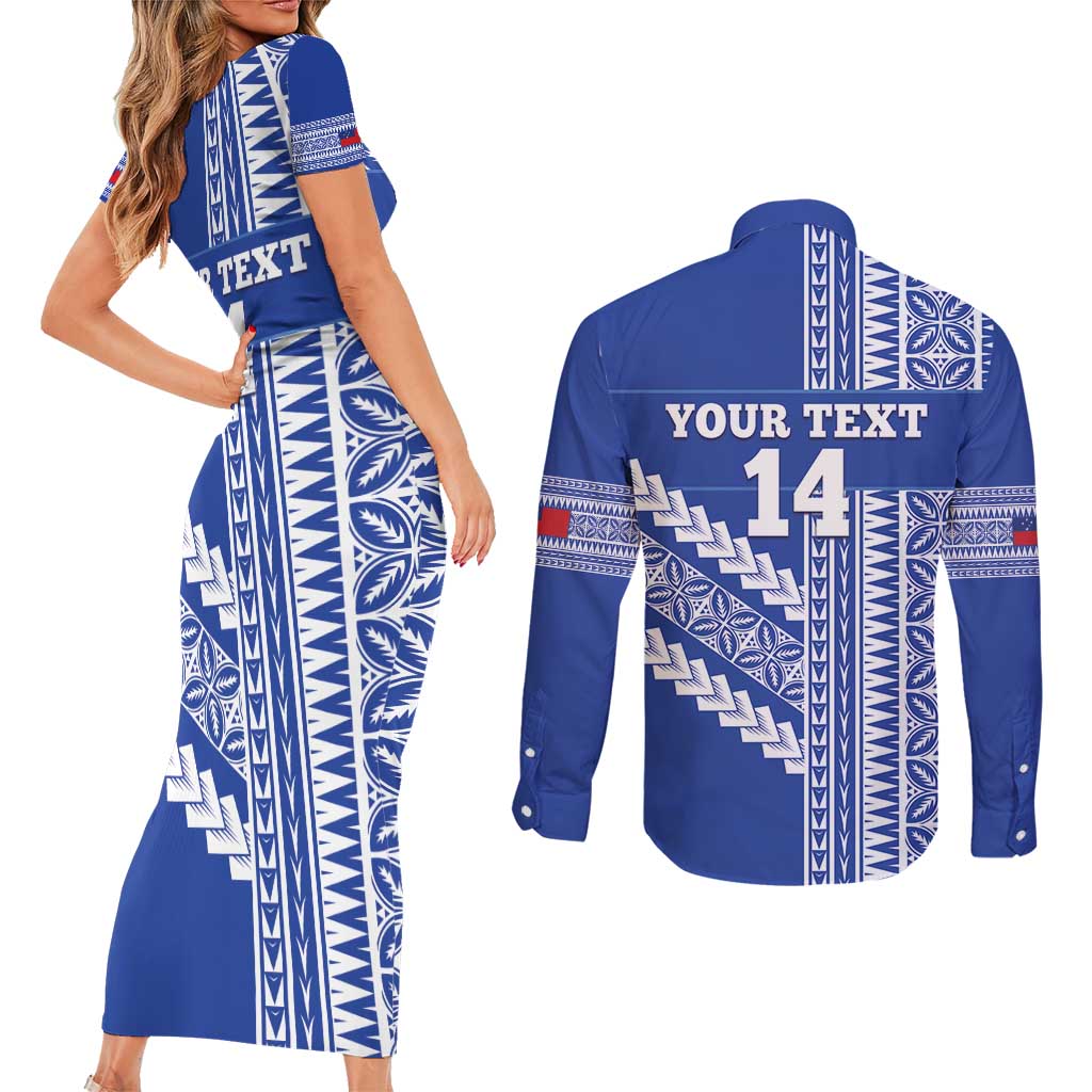 Fetu Samoa Rugby Custom Couples Matching Short Sleeve Bodycon Dress and Long Sleeve Button Shirt Siapo Pattern - Sporty Style LT14 - Polynesian Pride