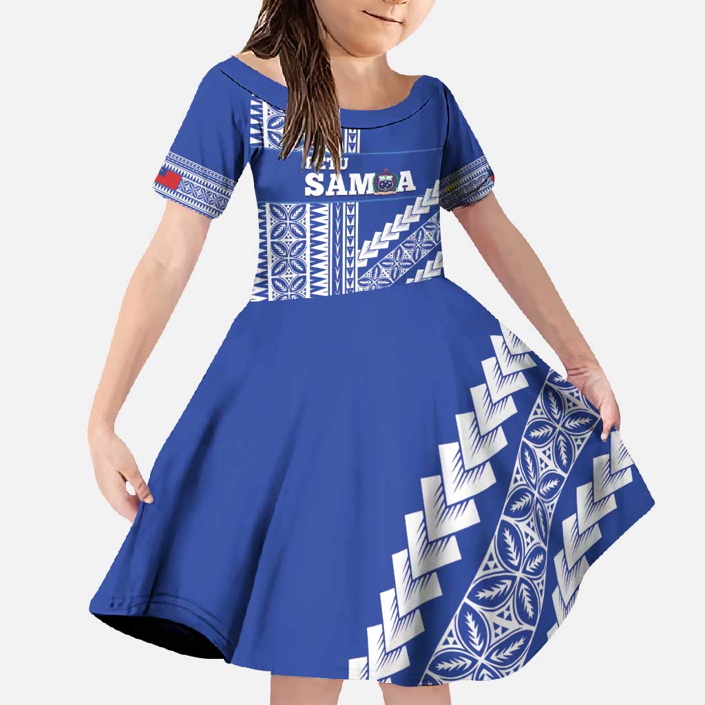 Fetu Samoa Rugby Custom Family Matching Mermaid Dress and Hawaiian Shirt Siapo Pattern - Sporty Style LT14 Daughter's Dress Blue - Polynesian Pride