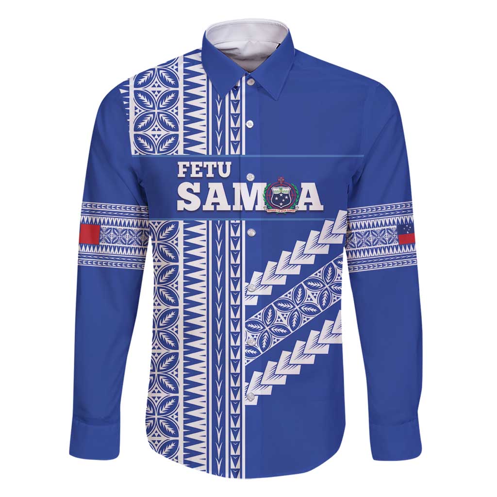 Fetu Samoa Rugby Custom Family Matching Mermaid Dress and Hawaiian Shirt Siapo Pattern - Sporty Style LT14 Dad's Shirt - Long Sleeve Blue - Polynesian Pride