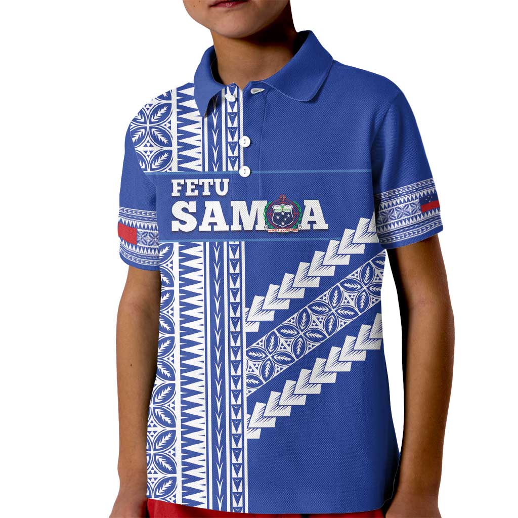 Fetu Samoa Rugby Custom Kid Polo Shirt Siapo Pattern - Sporty Style LT14 Kid Blue - Polynesian Pride
